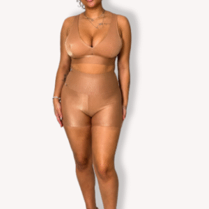 Conjunto Cropped Decote V - Poliamida Aveludada - Champanhe - Tam G