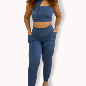 Conjunto Cirrê Azul Petróleo  - Legging Cirrê Poliamida
