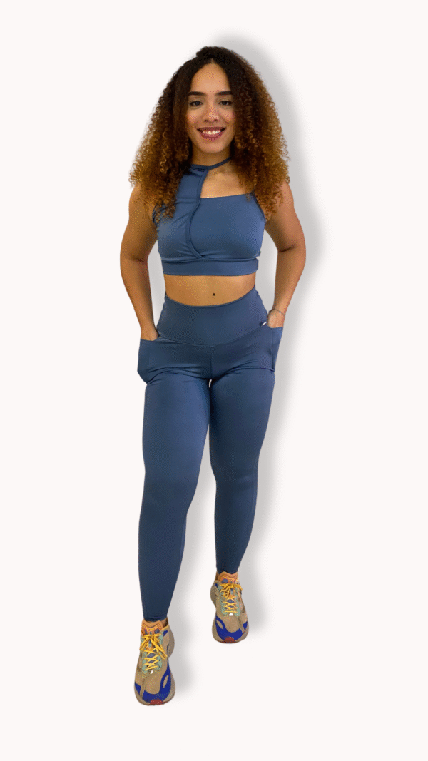 Conjunto Cirrê Azul Petróleo  - Legging Cirrê Poliamida