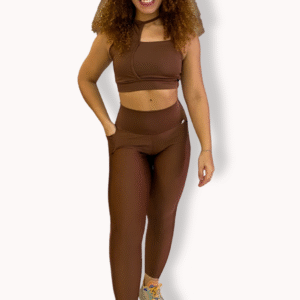 Conjunto Cirrê Canela- Legging Cirrê Bolso - TAM G