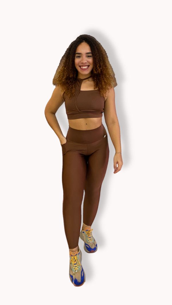 Conjunto Cirrê Canela- Legging Cirrê Bolso - TAM G