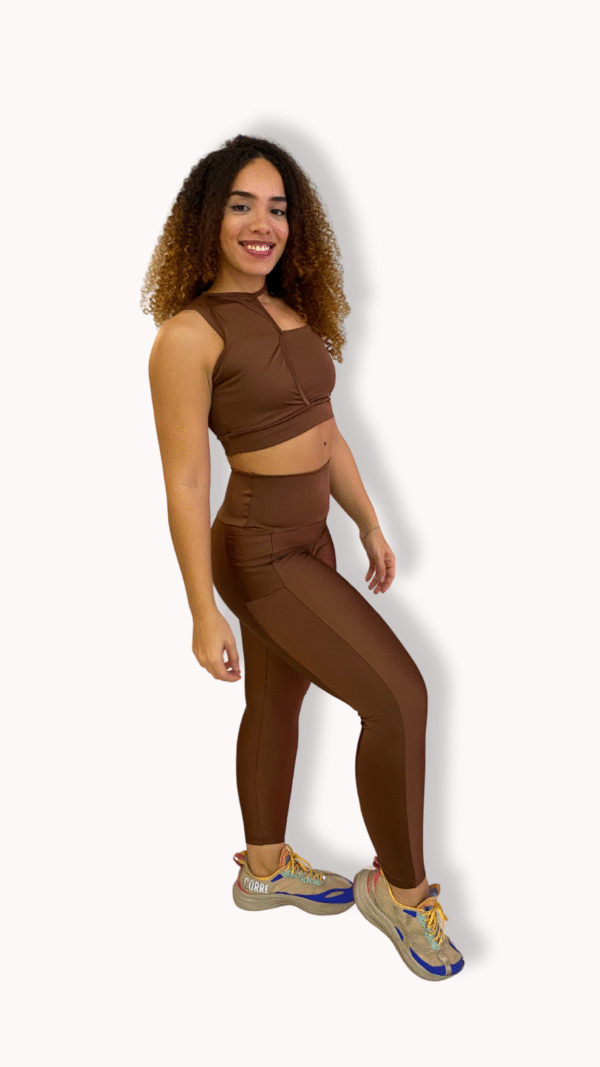 Conjunto Cirrê Canela- Legging Cirrê Bolso - TAM G - Imagem 2