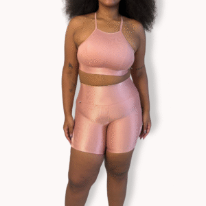 Conjunto Short Meia Coxa - Poliamida Aveludada - Rosa Chá - Tam GG