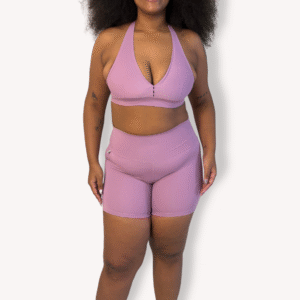 Conjunto Short Meia Coxa Bolso com Cropped Frente Única - Poliamida Rosé - Tam GG