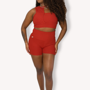 Conjunto Short com Cropped - Poliamida Aveludada Mate - Terracota - Tam G