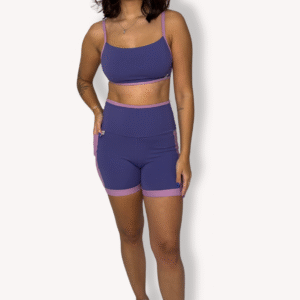 Conjunto Short Meia Coxa Bolso com Top Amanda Bicolor - Hortência com Rosé - Tam M