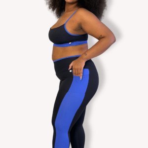 Legging Bolso Bicolor - Poliamida - Preto com azul bic - Tam GG