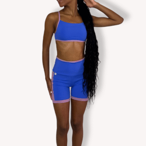 Conjunto Short Bolso com Top Amanda Bicolor - Poliamiada - Azul Bic com Rosé