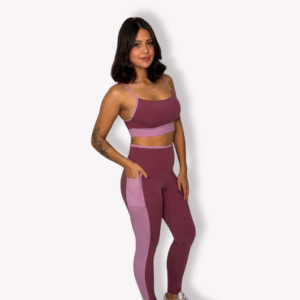 Legging Bolso Bicolor - Poliamida - Malbec com Rosé - M, Malbec com Rosé