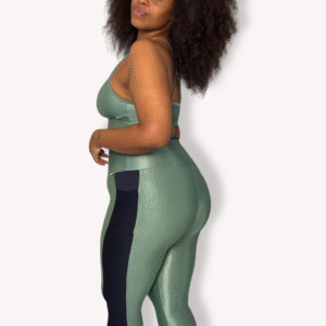 Legging Bolso Bicolor - Poliamida Aveludada - Verde Jade com Preto