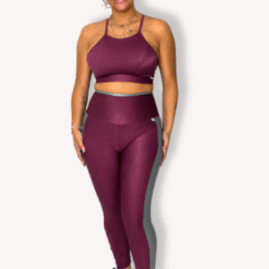 Legging Bolso Bicolor - Poliamida Aveludada - Malbec com Silver - Tam G